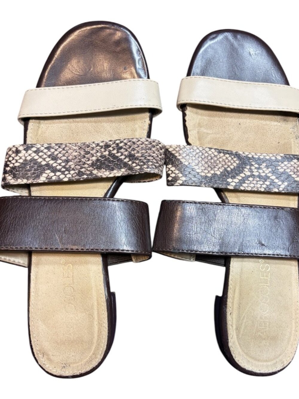 AEROSOLE SLIDES - 8.5 - LIKE NEW - BROWN AND CREAM